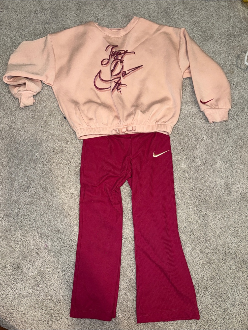 Nike Kids Pink Sweatshirt & Red Leggings Set - 3T